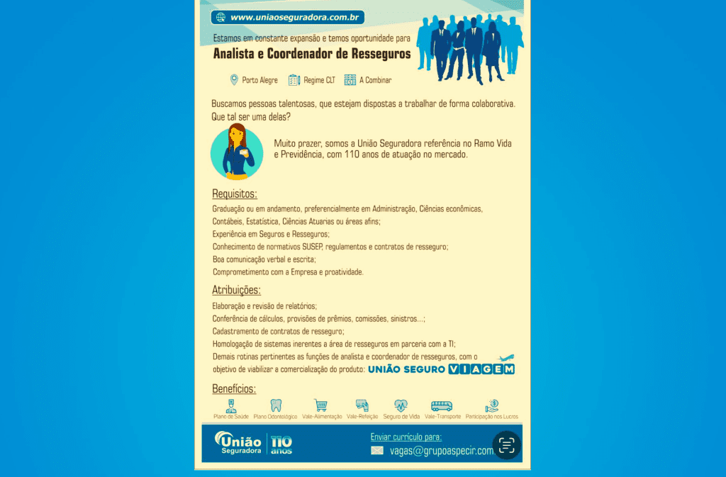Referência no ramo Vida e Previdência, União Seguradora está contratando novos colaboradores