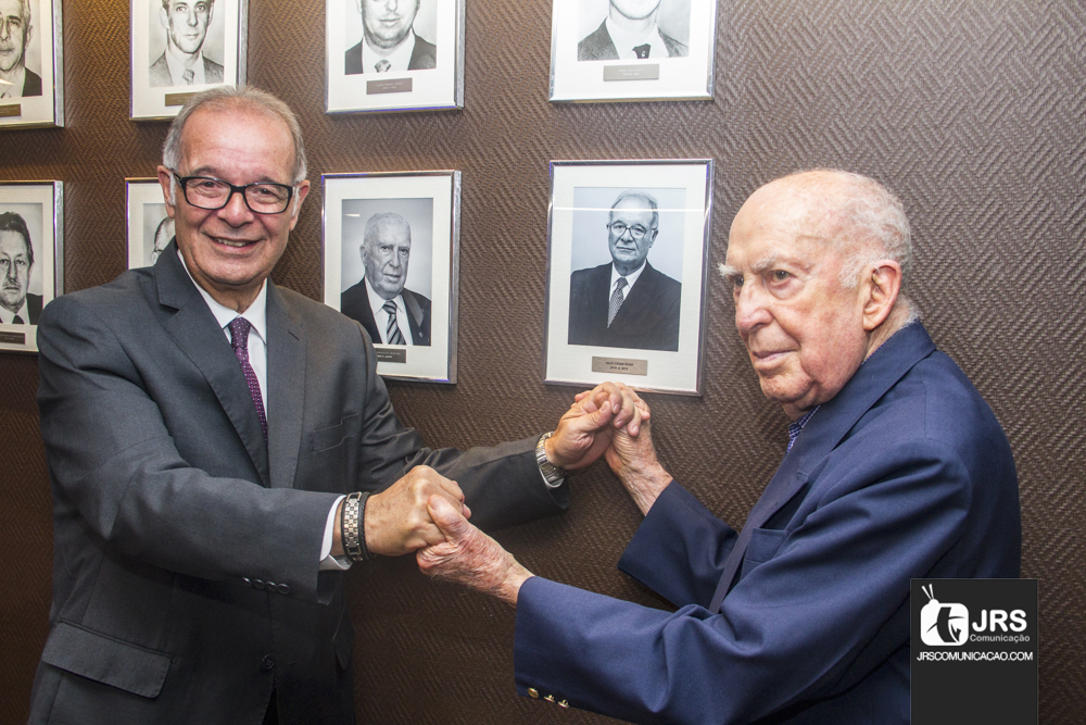 Os ex-presidentes do SindSeg-RS, Julio Cesar Rosa e Miguel Junqueira Pereira. / Foto: William Anthony / Arquivo JRS