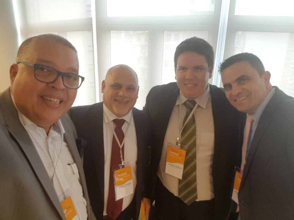 Fernando Vieira e os executivos da Mapfre: Marcos Ferreira, Leandro Carvalho e Marcos Hannickel / Divulgação