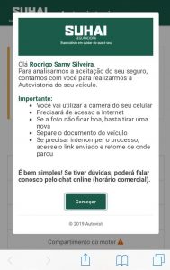 Exemplos de telas do autovistoria da Suhai Seguradora / Divulgação