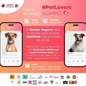 Sompo Seguros promove feira de adoção de animais aberta ao público no dia 5 de outubro