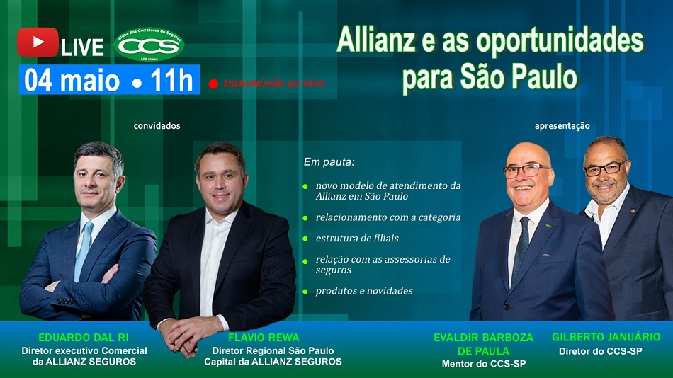 CCS-SP promoverá live com a Allianz para falar sobre oportunidades para os corretores / Divulgação