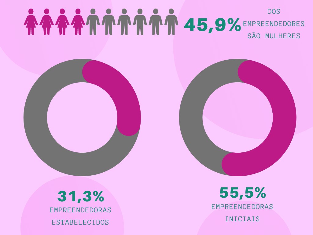 Mulheres no empreendedorismo, percentual de empreendedoras estabelecidas e novas / Divulgação