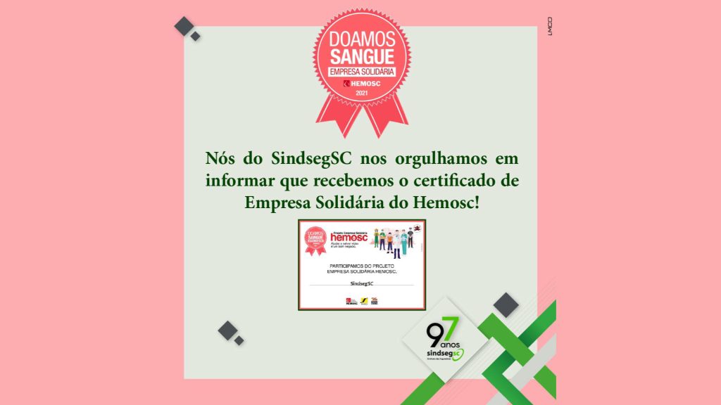 SindsegSC participa do projeto Empresa Solidária HemoSC / Divulgação