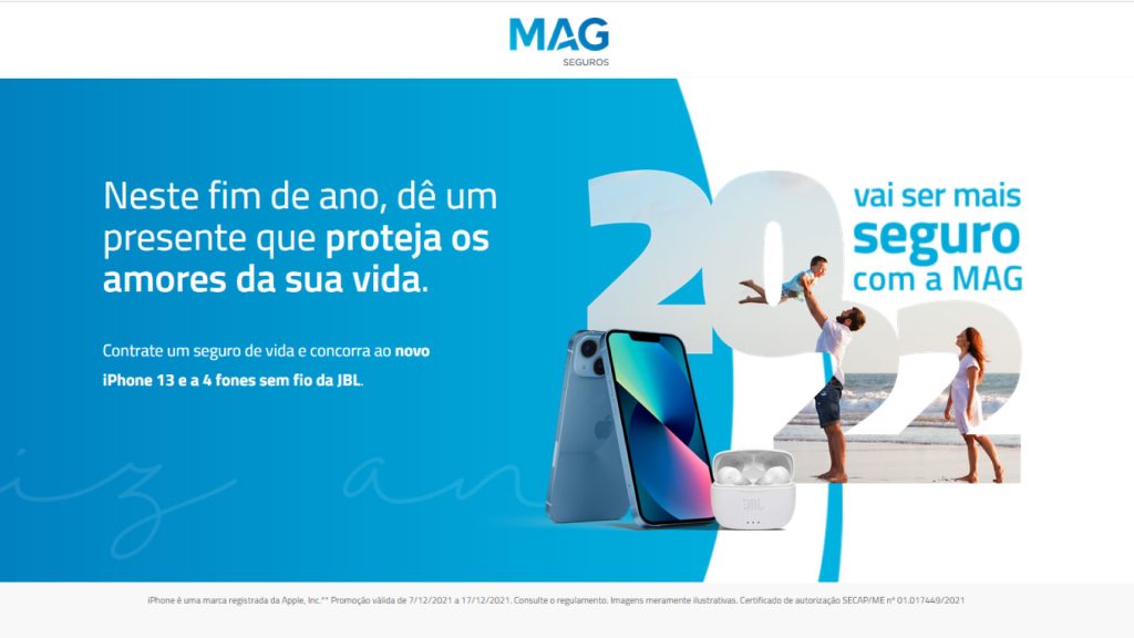 MAG Seguros lança campanha de final de ano com sorteio de iPhone 13 e outros prêmios / Divulgação